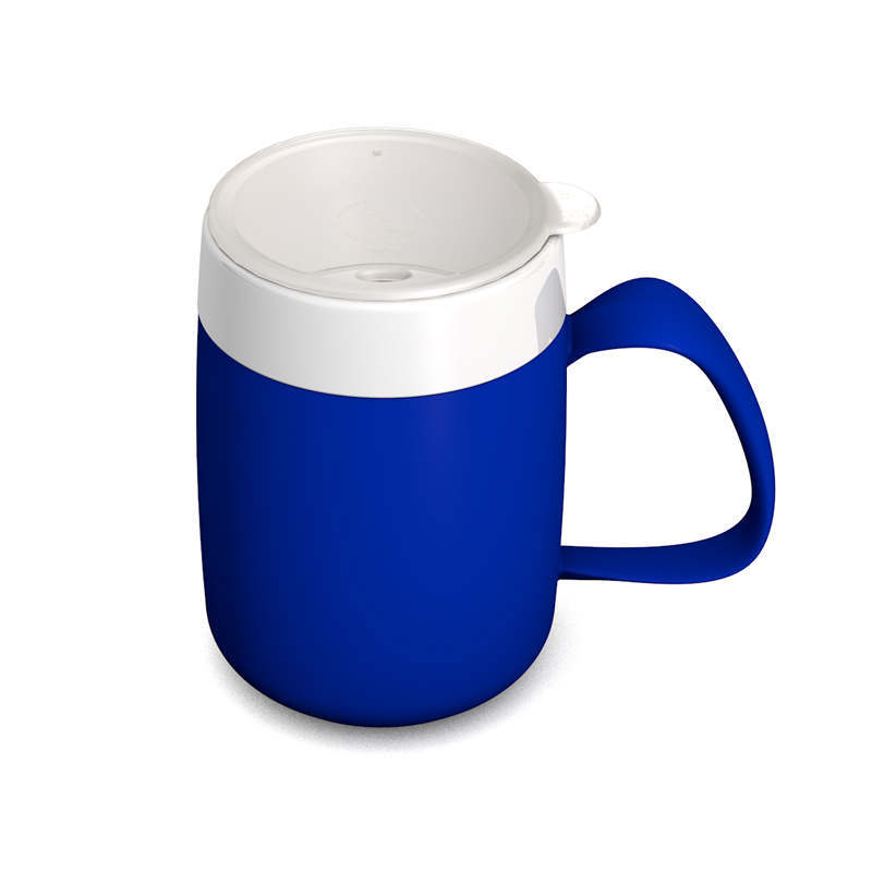 Mug with double wall and drinking lid for straws