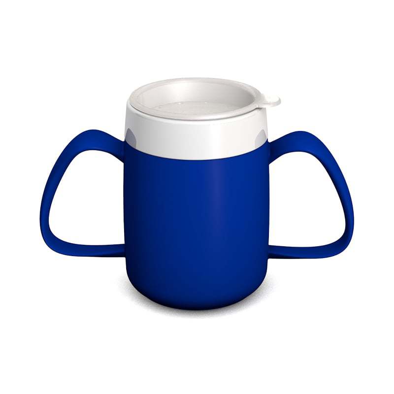 Two handled mug with internal cone and therapeutic drinking lid