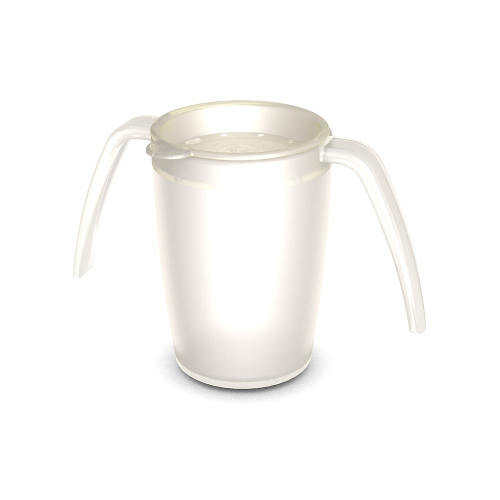 Two handled mug with therapeutic drinking lid