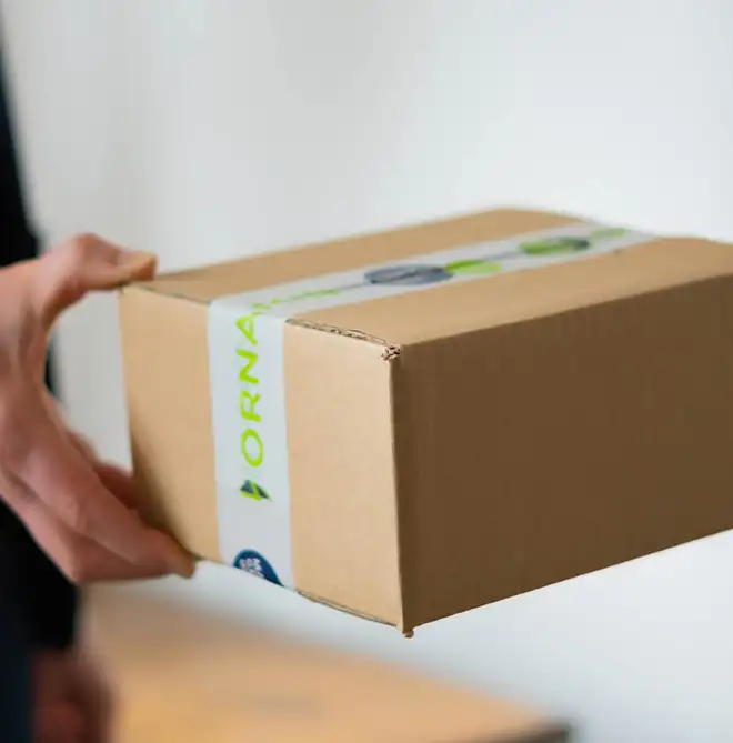 ORNAMIN-FAQ-zum-Thema-Versand-und-Lieferung Person hält ORNAMIN Paket in der Hand