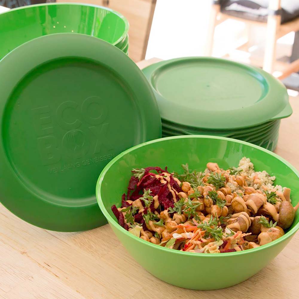 ORNAMIN-Mehrwegsystem-Food-to-go-Mehrwegschalen-Referenz-ECOBOX-Luxemburg ORNAMIN ECOBOX Luxemburg gefüllt mit Essen zum mitnehmen