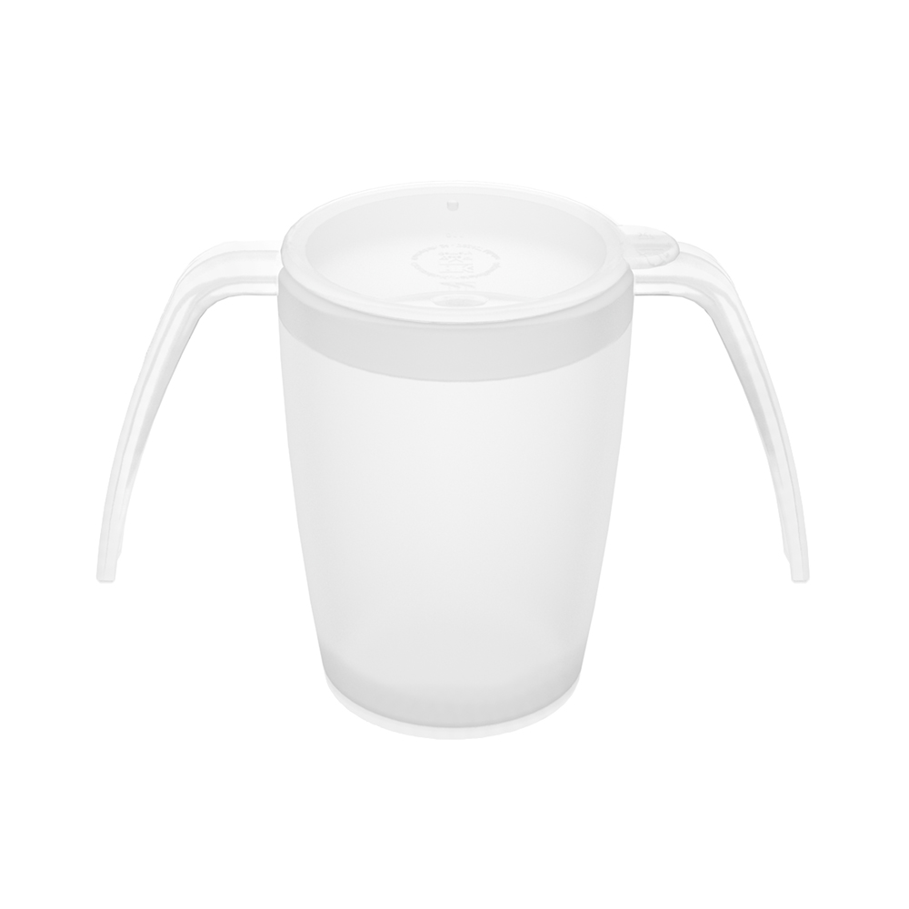 Two handled mug with drinking lid for straws
