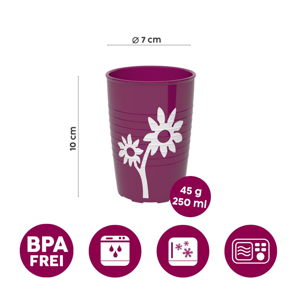 Becher mit Antirutsch-Trick Blume mit Aufsatz für Trinkhalme