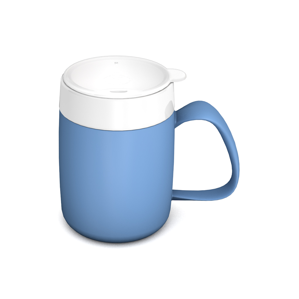 Mug with double wall and drinking lid for straws