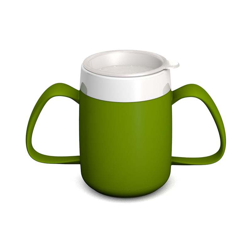 Two handled mug with internal cone and therapeutic drinking lid