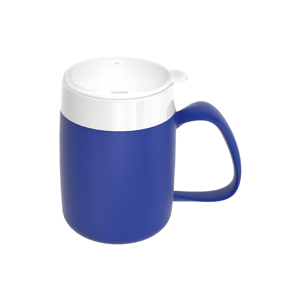 Mug with double wall and drinking lid for straws