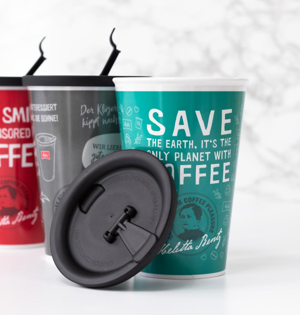 ORNAMIN Coffee to-go Mehrwegbecher im Design von Melitta mit Passenden Trinkdeckeln