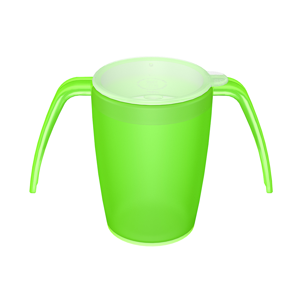 TWO HANDLED MUG WITH DRINING LID FOR STRAWS