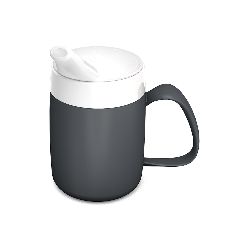 Mug with internal cone and spouted lid, large opening