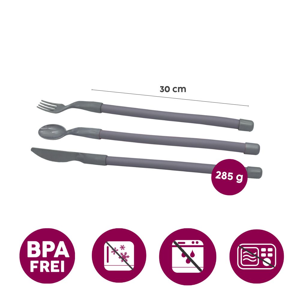Plastic cutlery set with flexible handles