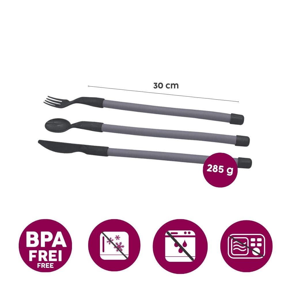 Plastic cutlery set with flexible handles