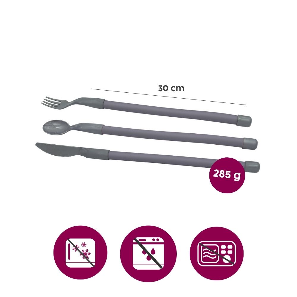 Plastic cutlery set with flexible handles