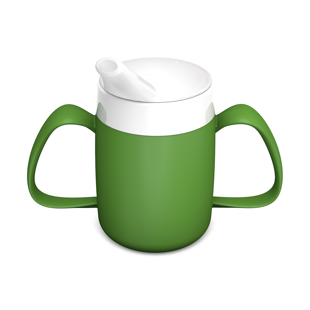 2-Henkel-Becher mit Trink-Trick mit Schnabelaufsatz mit großer Öffnung