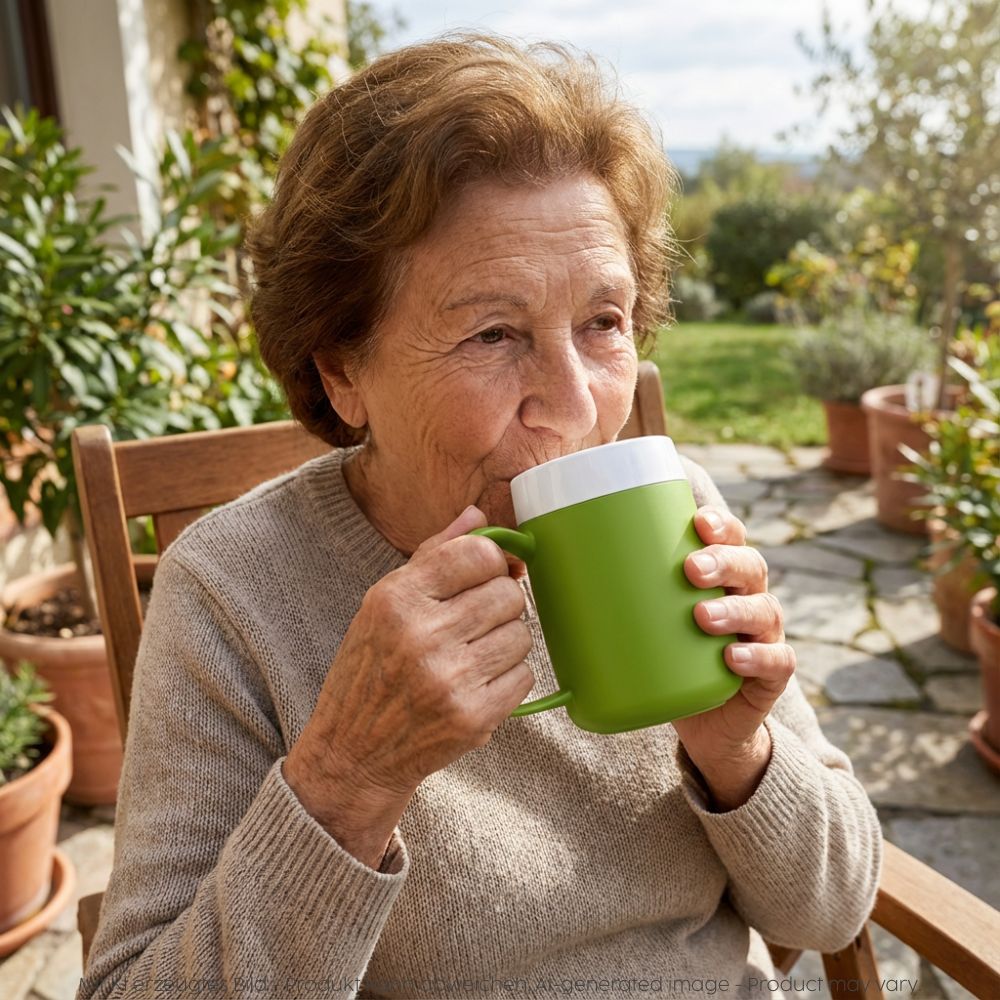 Mug with double wall and drinking lid for straws