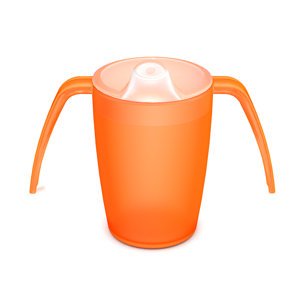 Two handled mug with spouted lid, small opening