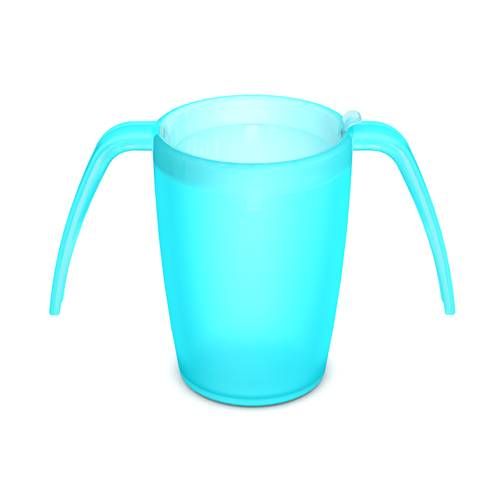 Two handled mug with discreet drinking lid