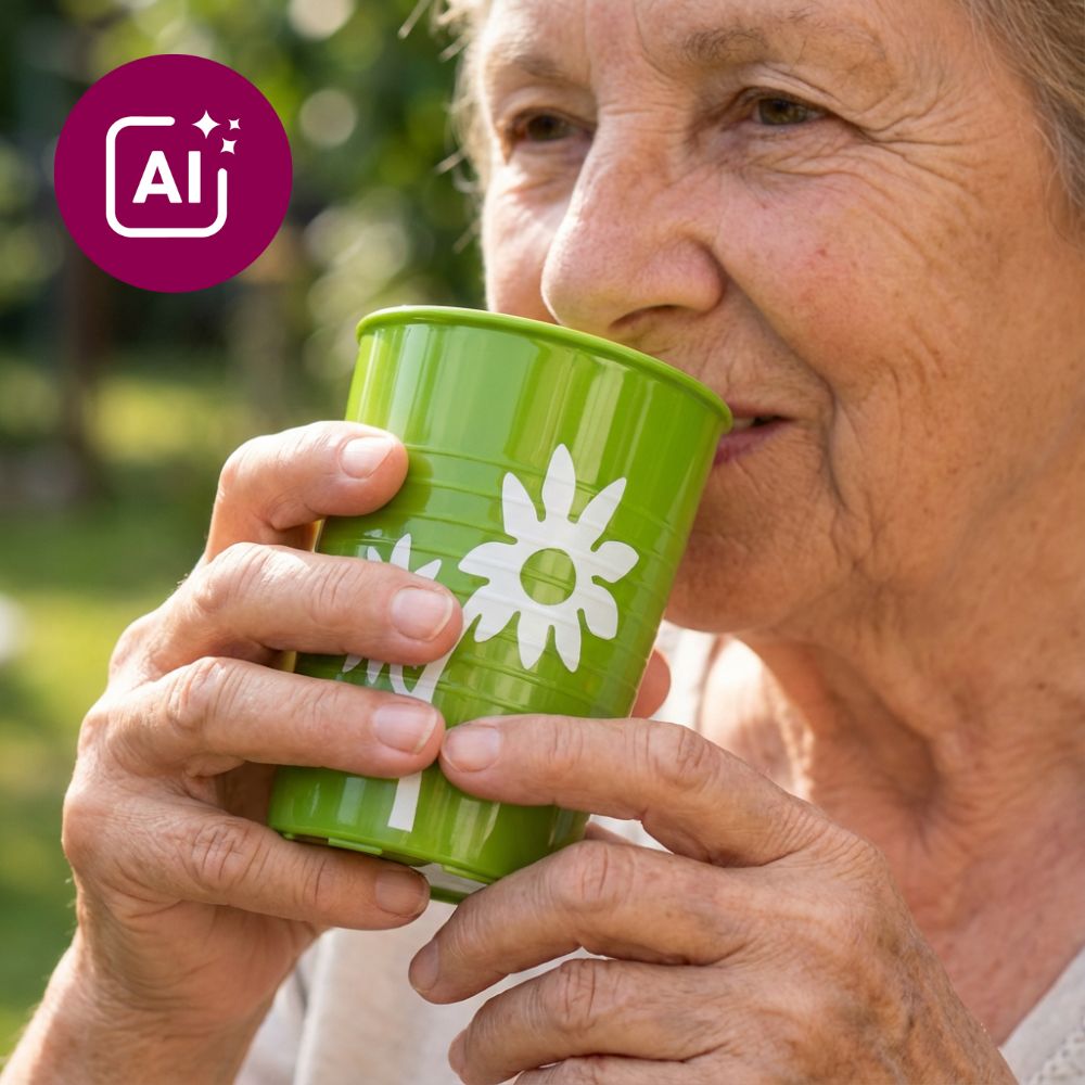 Non-slip cup flower with discreet drinking lid