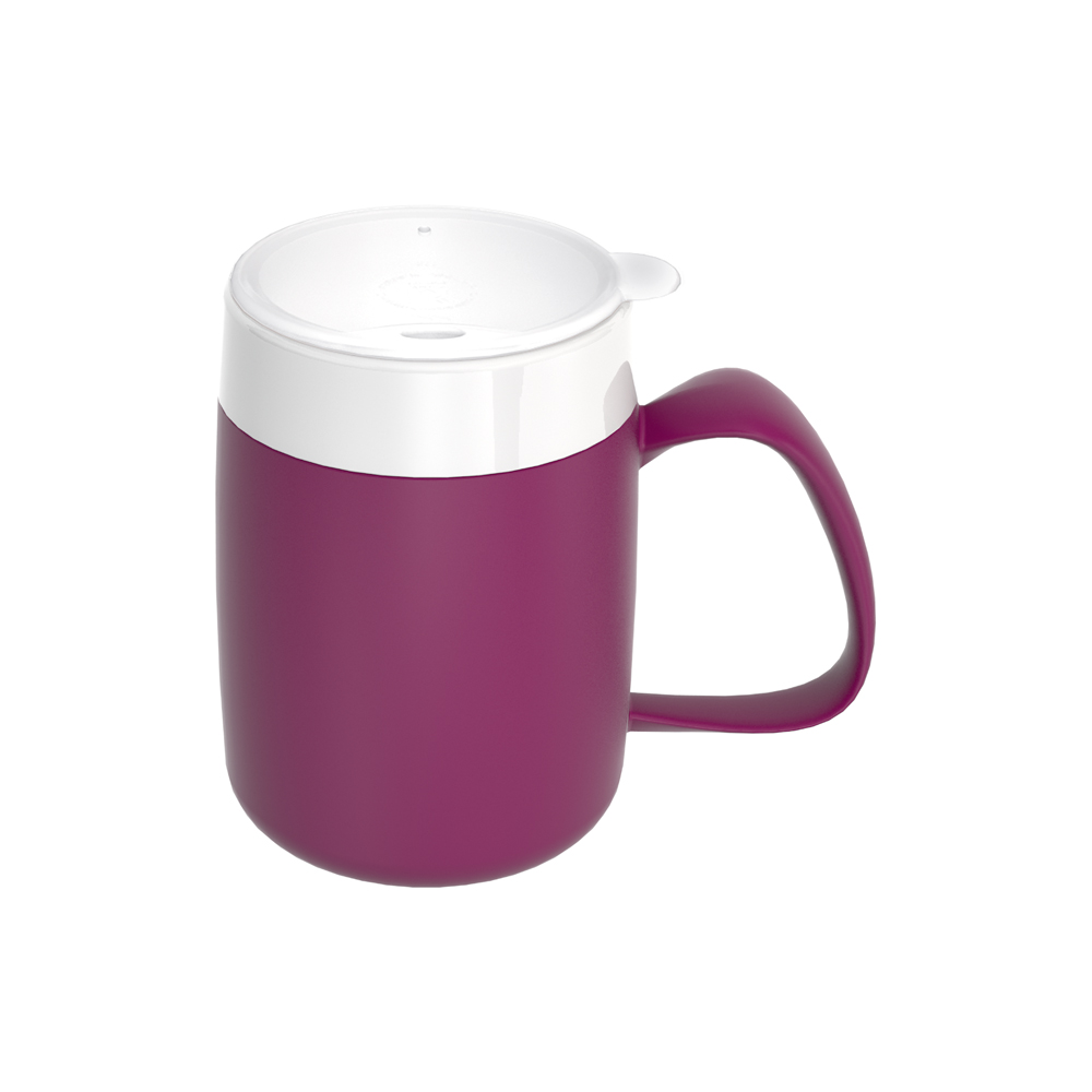 Mug with double wall and drinking lid for straws