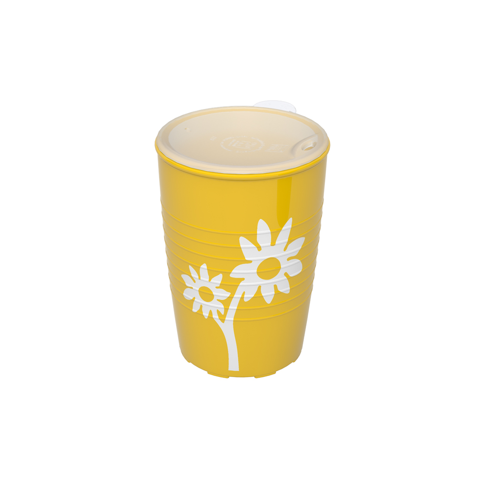 Becher mit Antirutsch-Trick Blume mit Aufsatz für Trinkhalme