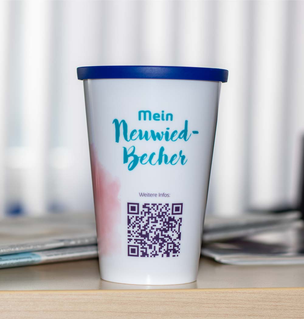 ORNAMIN Coffee to-go Mehrwegbecher im Design der Stadt Neuwied mit Barcode