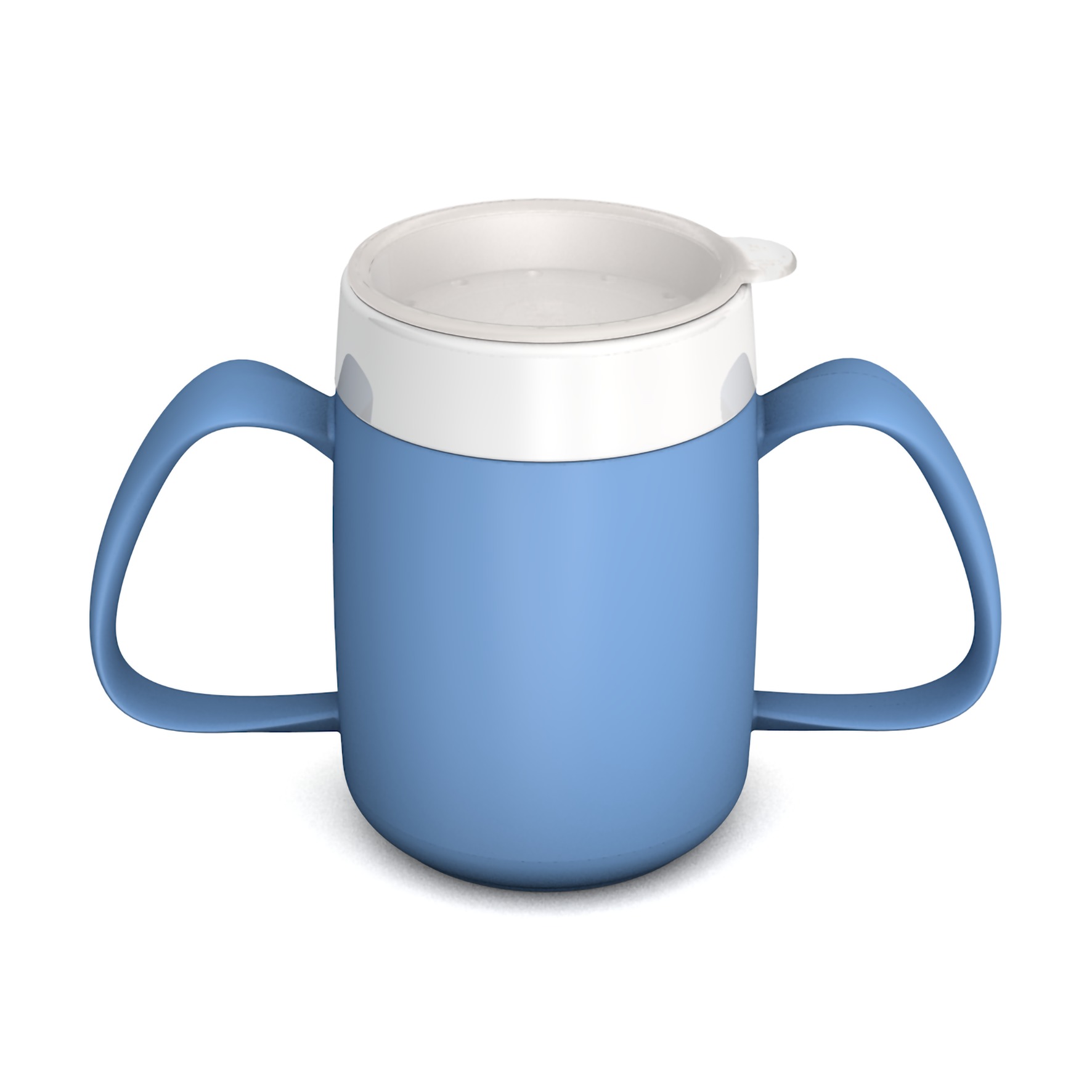 Two handled mug with internal cone and therapeutic drinking lid Two handled mug with internal cone and therapeutic drinking lid