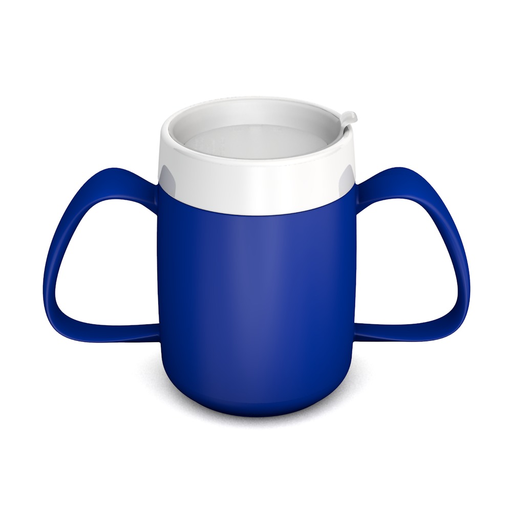 Two handled mug with internal cone and discreet drinking lid