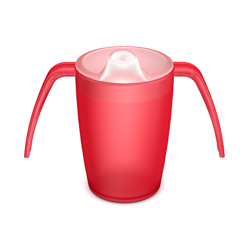 Two handled mug with spouted lid, small opening