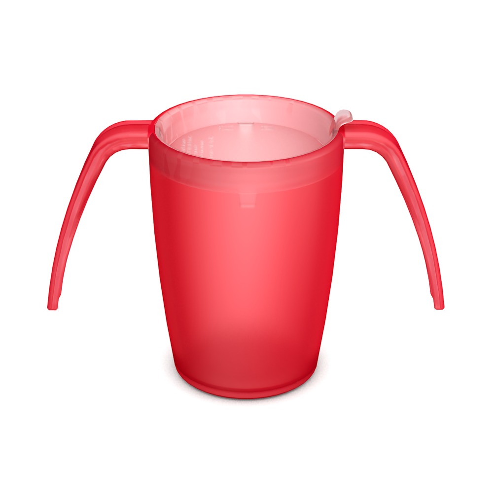 Two handled mug with discreet drinking lid