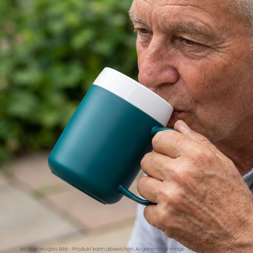 Mug with double wall and therapeutic drinking lid