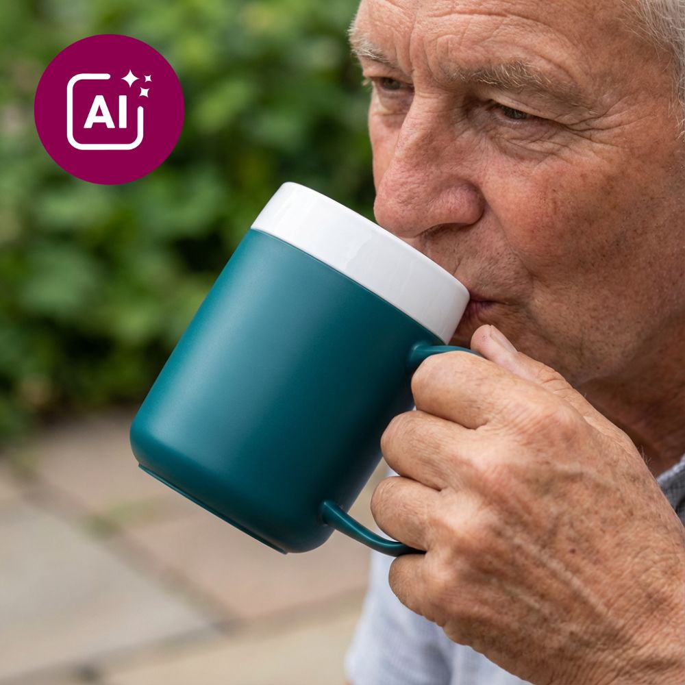 Mug with double wall and therapeutic drinking lid