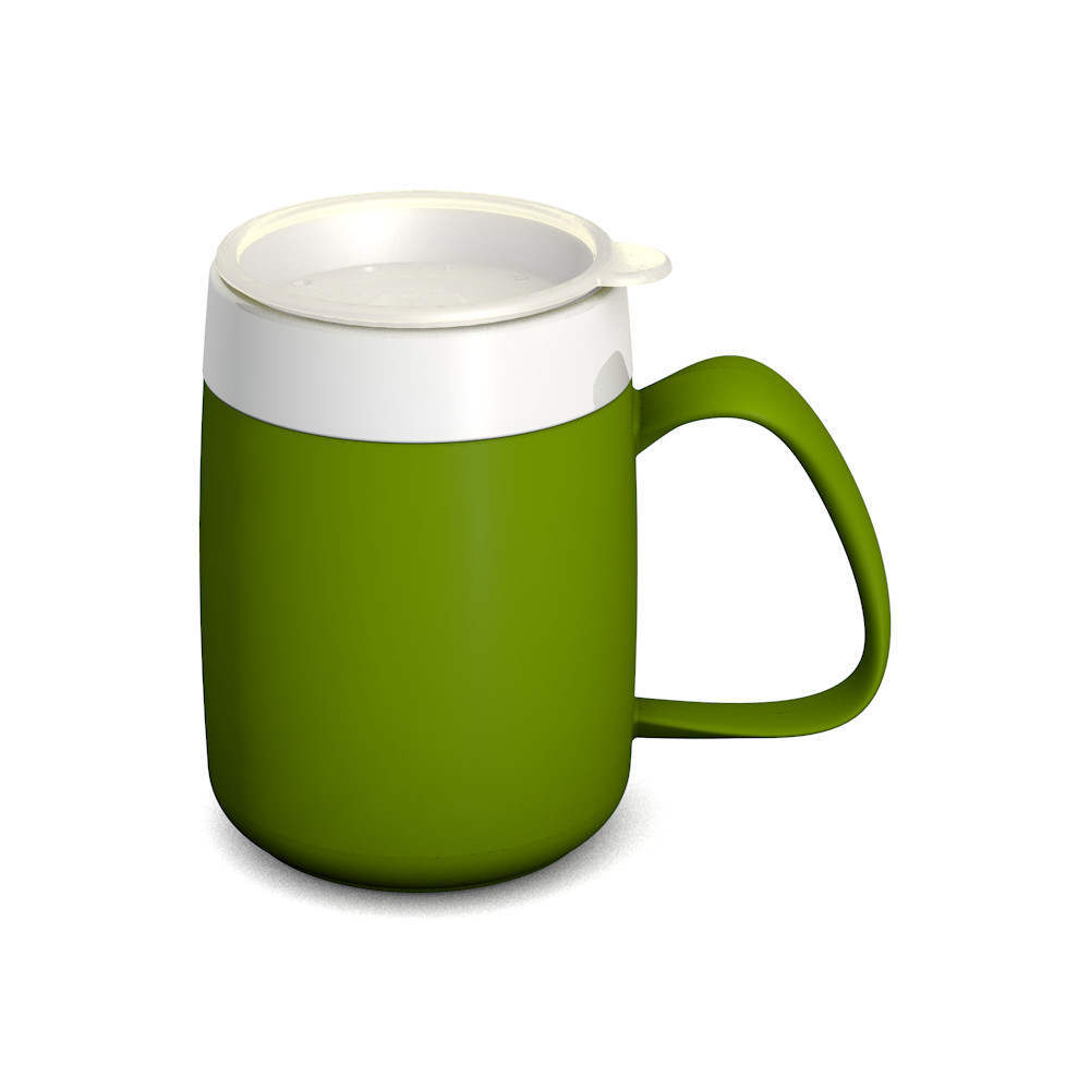 Mug with double wall and therapeutic drinking lid